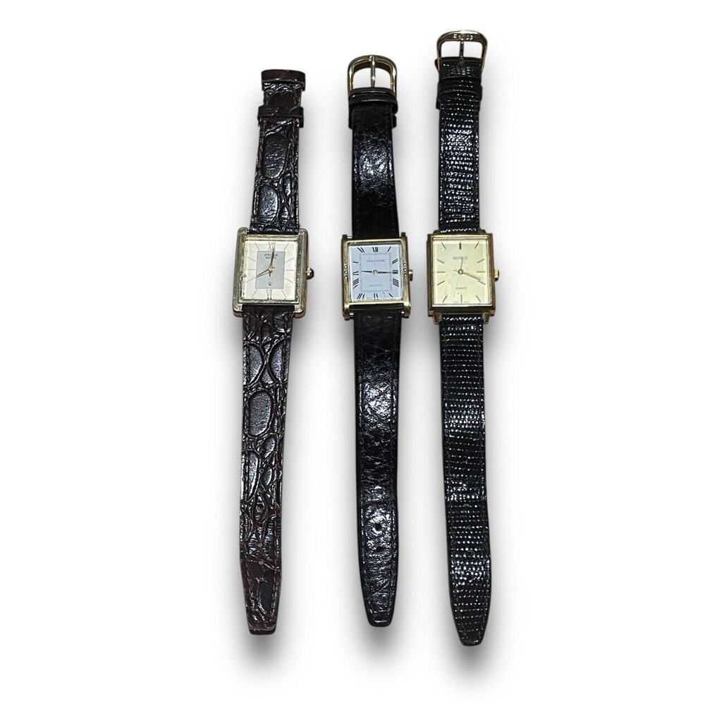 Lot Of 3 Watches Citizen, Technos, Benaus Vintage Women Small Regtangular